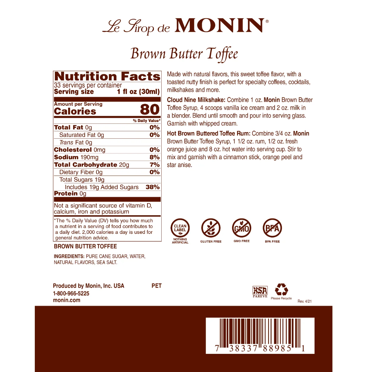 Monin Brown Butter Toffee Syrup - Image 2
